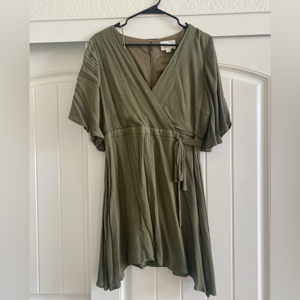 Olive green knee length cocktail dress